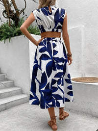 Cutout Printed Cap Sleeve Midi Dress Summer Dress Luxurious Weddings