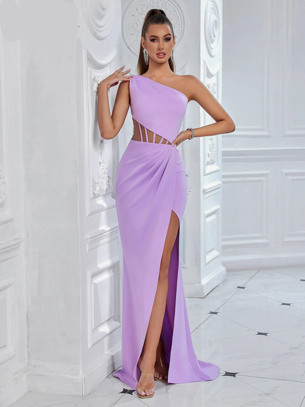 One Shoulder Pink Maxi Evening Dress Dresses Luxurious Weddings