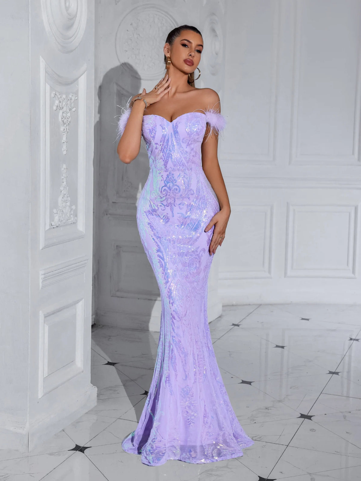 Purple Backless Off the Shoulder Evening Gown Dresses Luxurious Weddings