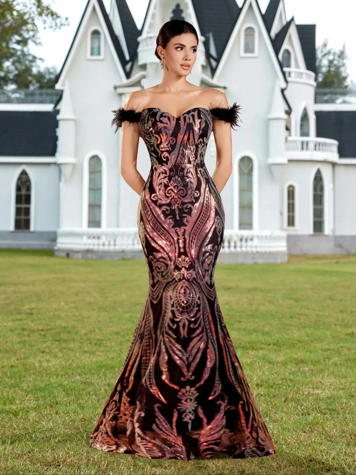 Purple Backless Off the Shoulder Evening Gown Dresses Luxurious Weddings