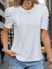 Women's White Bubble Sleeve Texture Top women's Tops Luxurious Weddings
