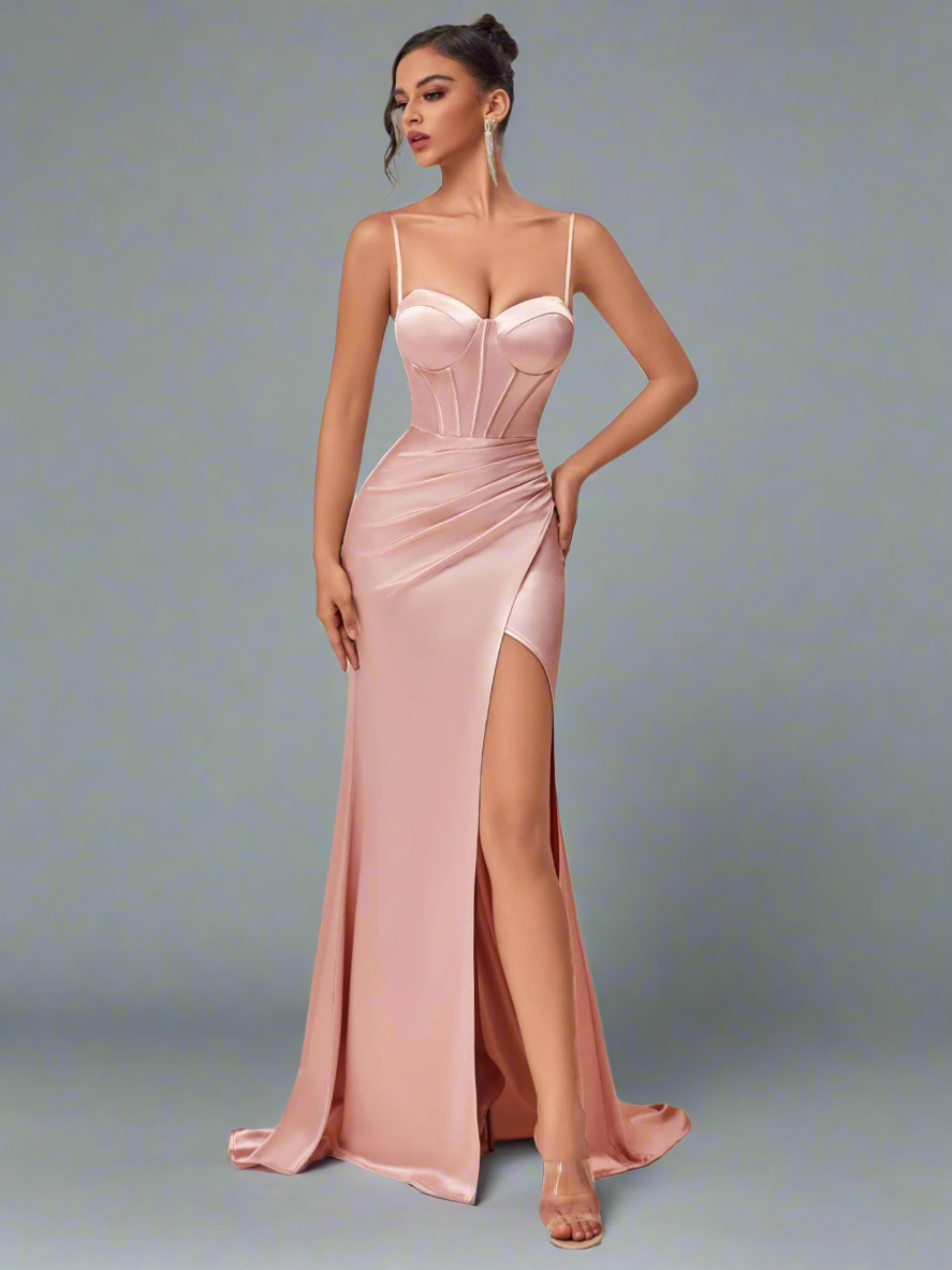 Champagne Corset Front Satin Evening Dress Dresses Luxurious Weddings