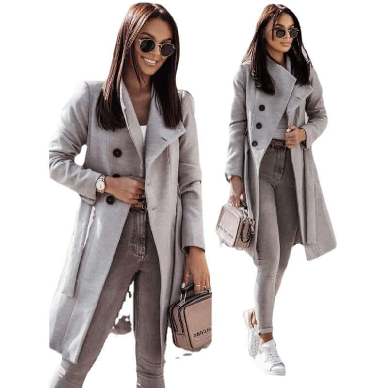 Women's woolen coat with solid color straps, medium length Women's Coat Luxurious Weddings