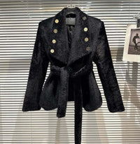 Autumn Lapel Fine Plush Cotton Pockets Suit Coat women's jacket Luxurious Weddings