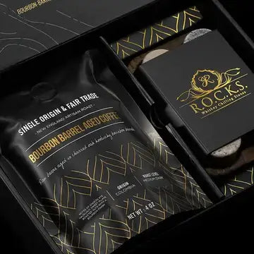 The Gourmet Gift Set - Whiskey Stones & Bourbon Barrel Aged Coffee gentlemens gifts Luxurious Weddings