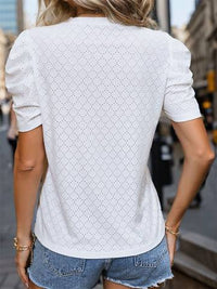 Women's White Bubble Sleeve Texture Top women's Tops Luxurious Weddings