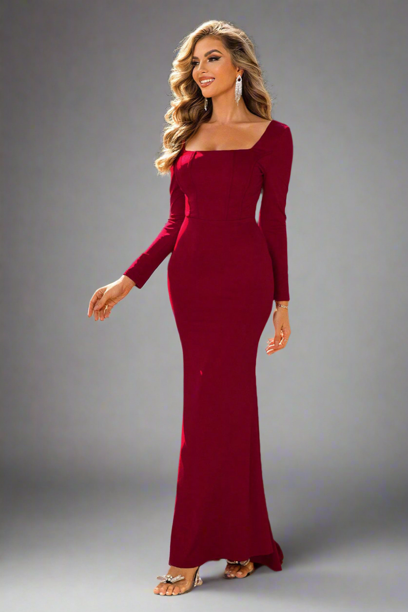 Square Neck Long Sleeve Dress β Fitted Formal Dress