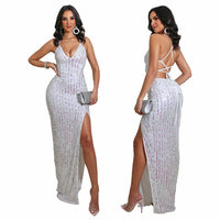Backless Strap Slit Sequins Nightclub Party Dress backless dress Luxurious Weddings