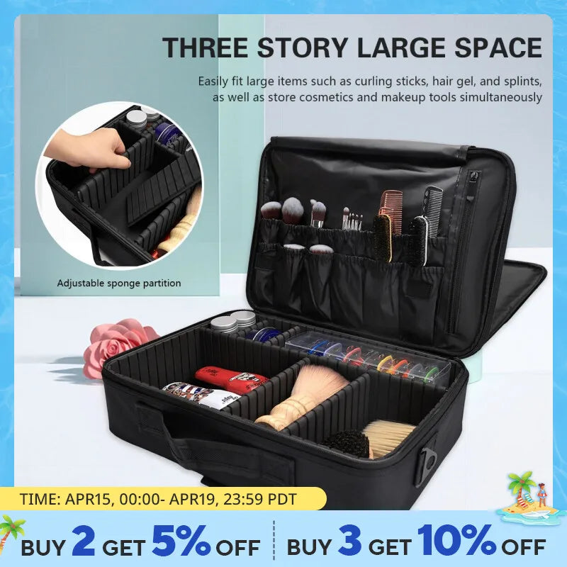 Large Capacity Beauty Nail Tool Storage Box Makeup Case Professional Cosmetic Organizer Adjustable 3 Layers