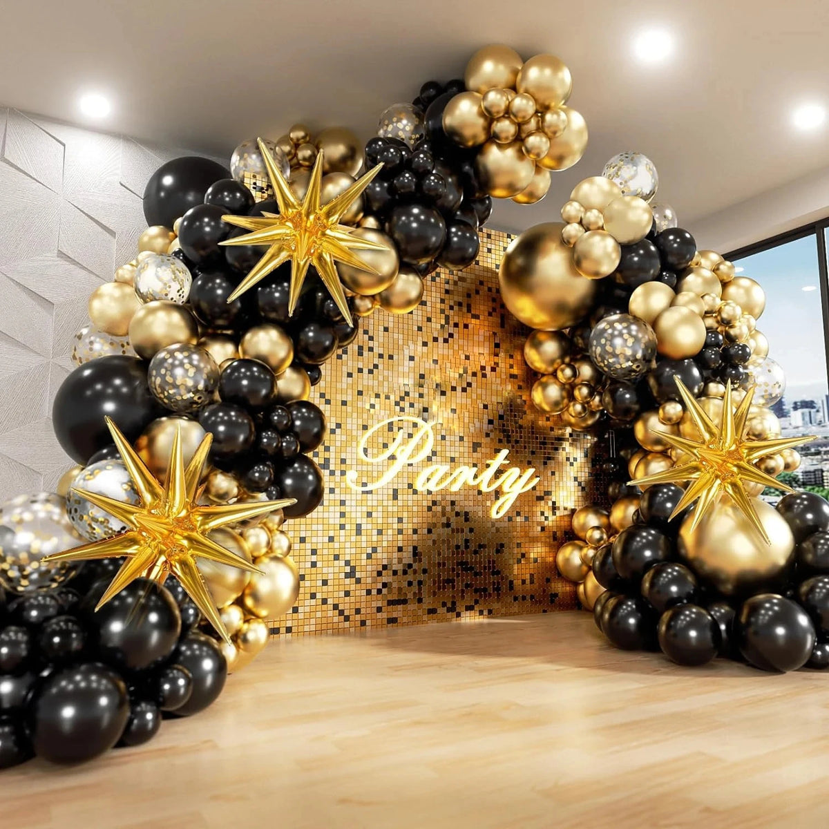 Black and Gold Balloons Garland Arch Kit Balloon Garlands Luxurious Weddings