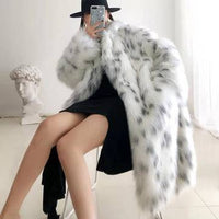 Long Elegant White Leopard Faux Mink Fur Coat Jackets Fur jacket Luxurious Weddings