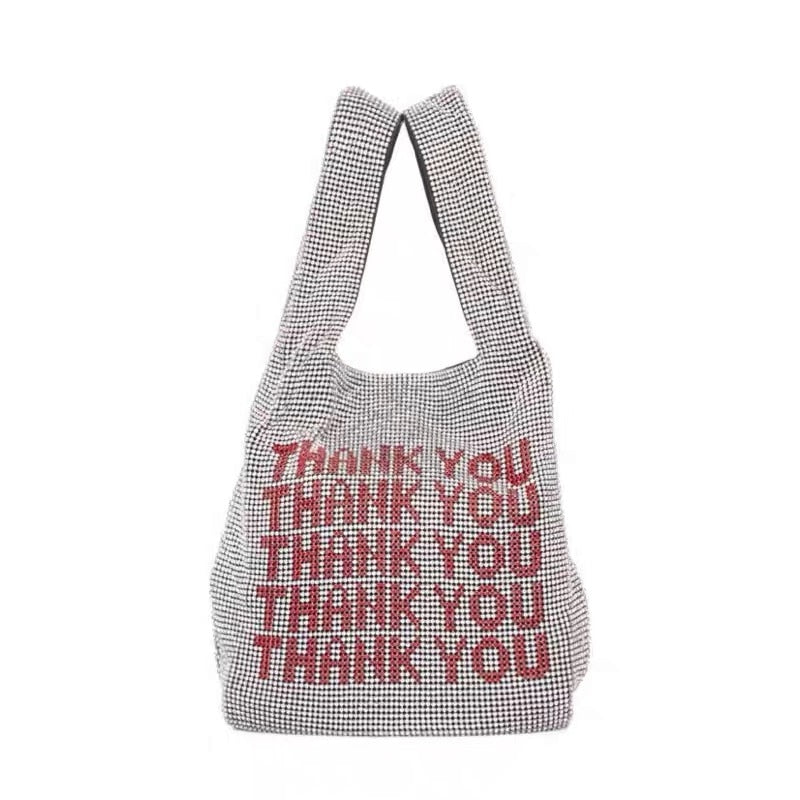 Thank You Crystal Sequins Bags Tote Bag