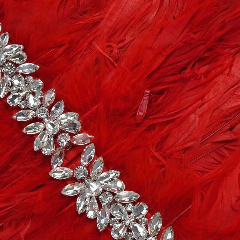 Stylish High Waist Feather Design Red Sequins Dress Feather Dress Luxurious Weddings