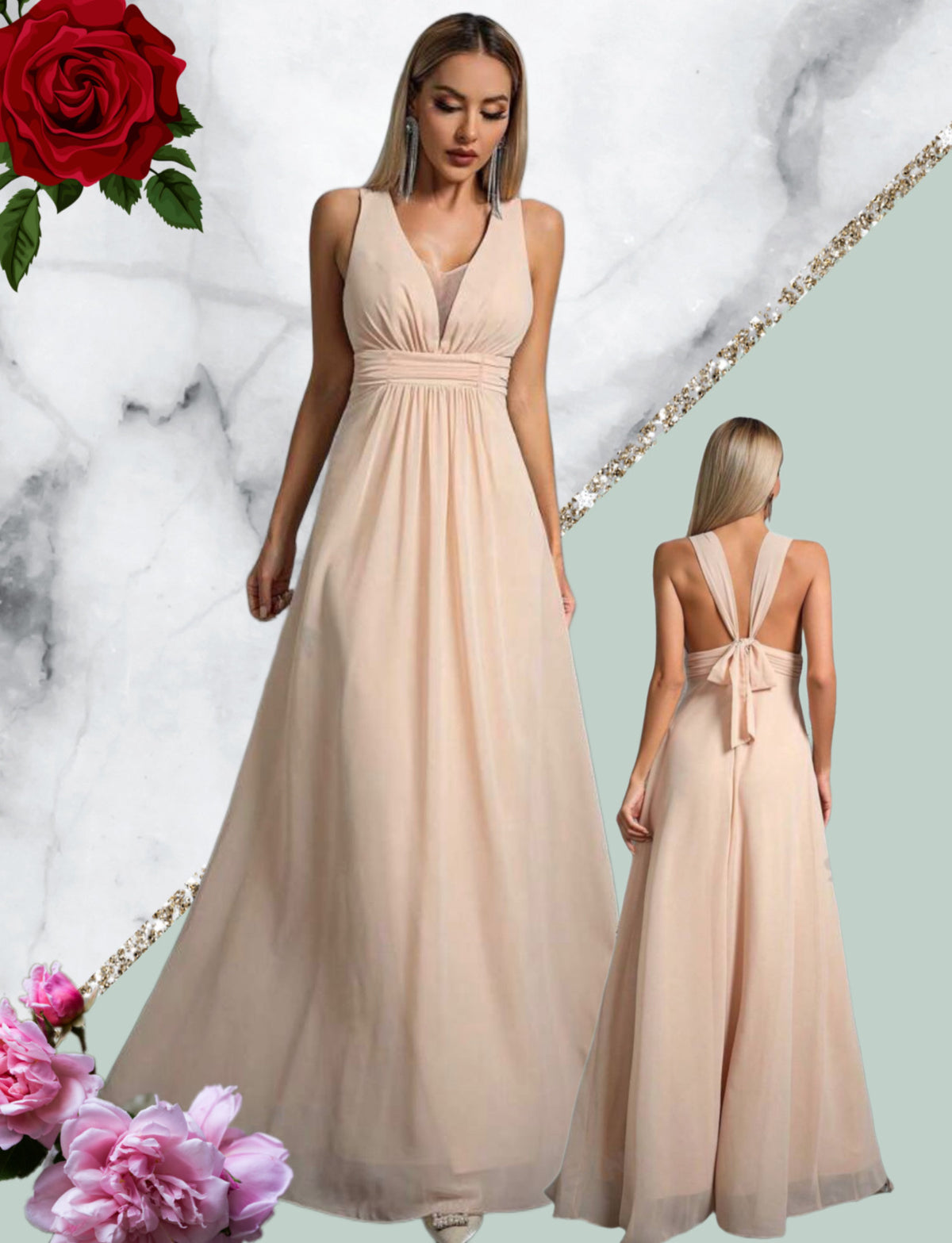 Ruched waist Maxi Dress Bridesmaid Dresses Luxurious Weddings
