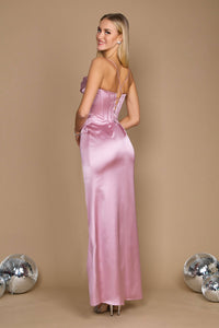 Corset Cowl Satin Prom Dress – Draped Spaghetti Strap Formal Gown with Slit Maxi Dress Luxurious Weddings