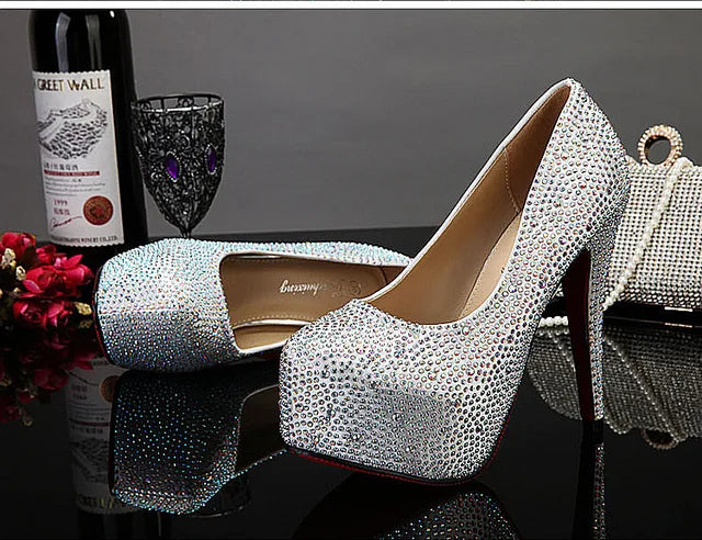 Crystal Pumps Platform High Heels Wedding Shoes rhinestone pumps Luxurious Weddings