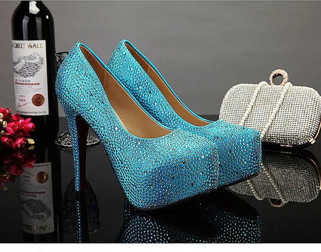 Crystal Pumps Platform High Heels Wedding Shoes rhinestone pumps Luxurious Weddings
