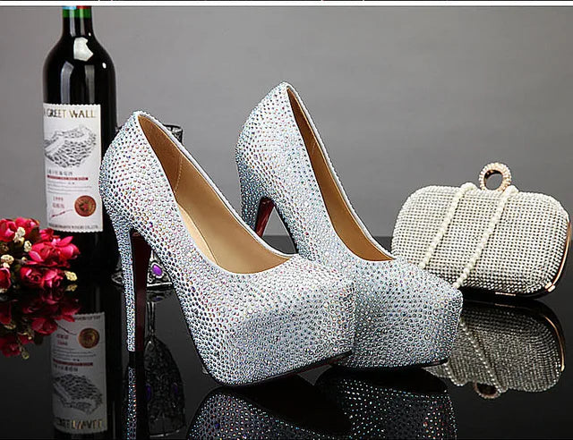 Crystal Pumps Platform High Heels Wedding Shoes rhinestone pumps Luxurious Weddings