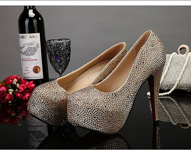 Crystal Pumps Platform High Heels Wedding Shoes rhinestone pumps Luxurious Weddings