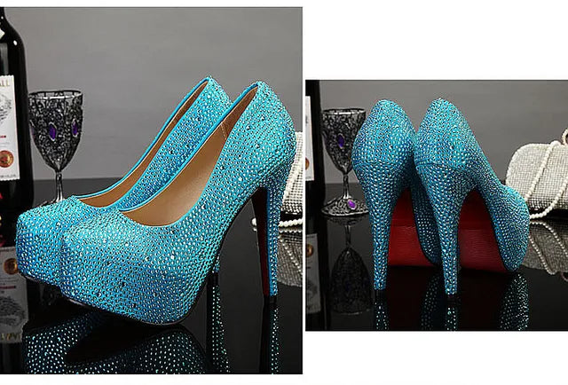 Crystal Pumps Platform High Heels Wedding Shoes rhinestone pumps Luxurious Weddings