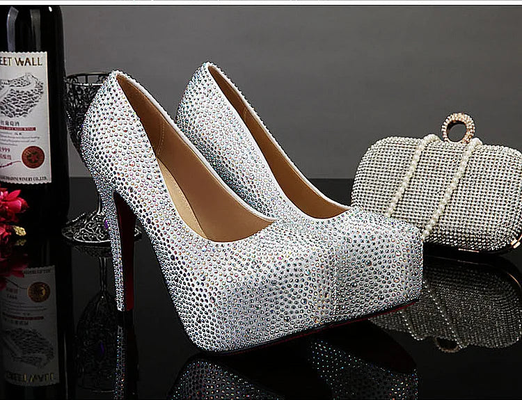 Crystal Pumps Platform High Heels Wedding Shoes rhinestone pumps Luxurious Weddings