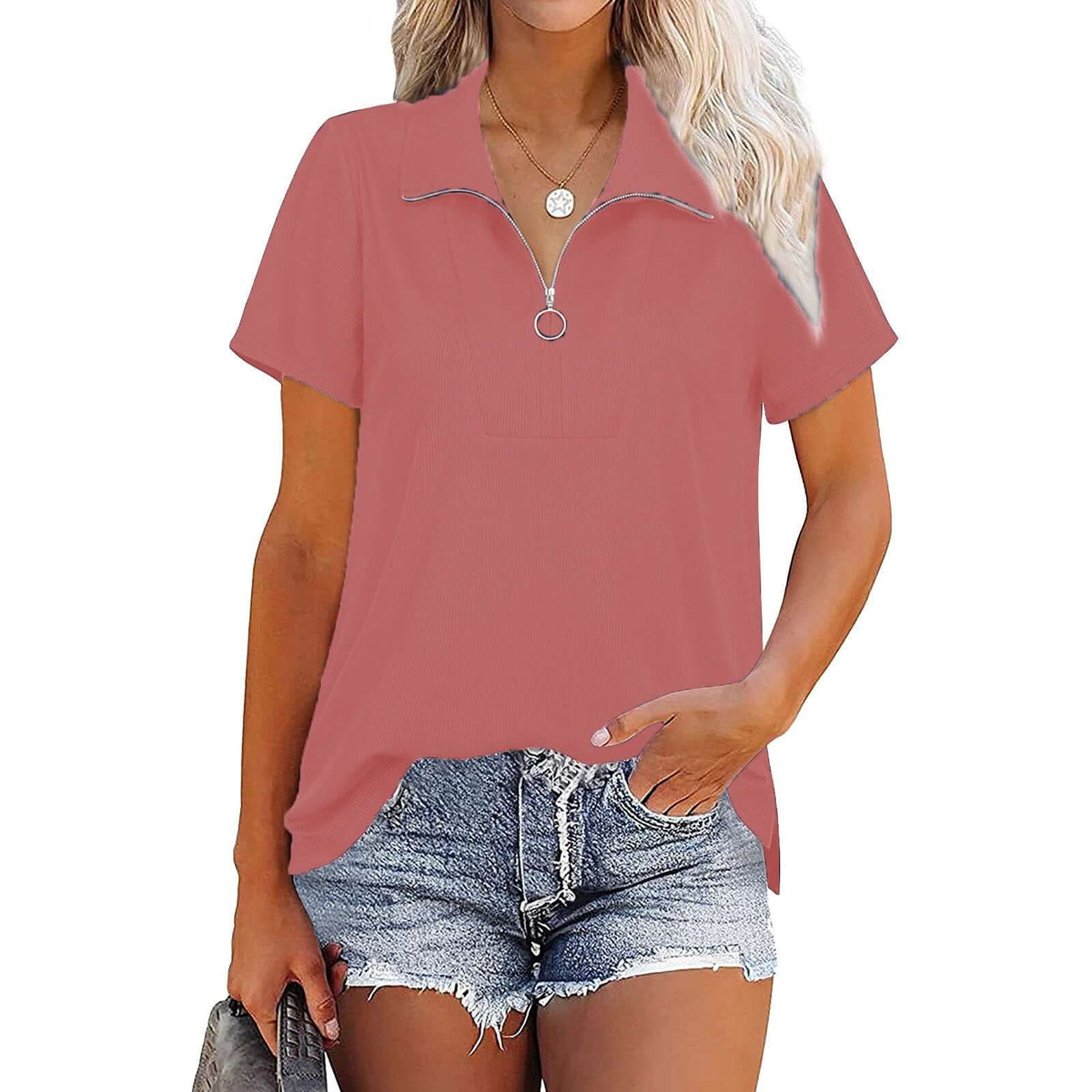 Women's top lapel loose threaded short sleeved shirt Women's Shirt Luxurious Weddings
