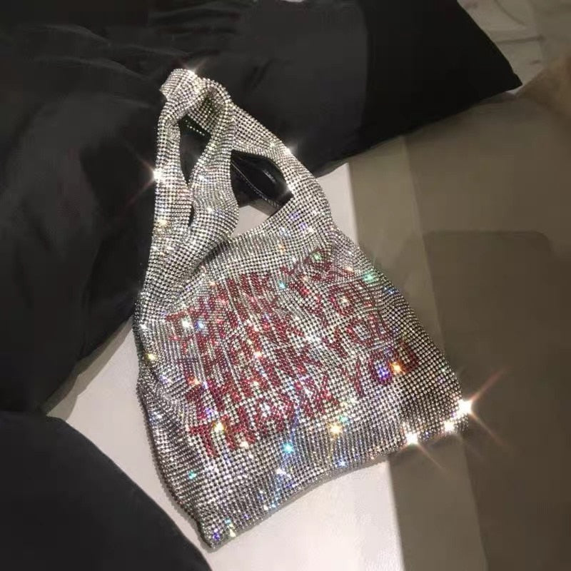 Thank You crystal sequins tote bag, perfect for luxurious weddings, featuring bling bling design for fashionable ladies.