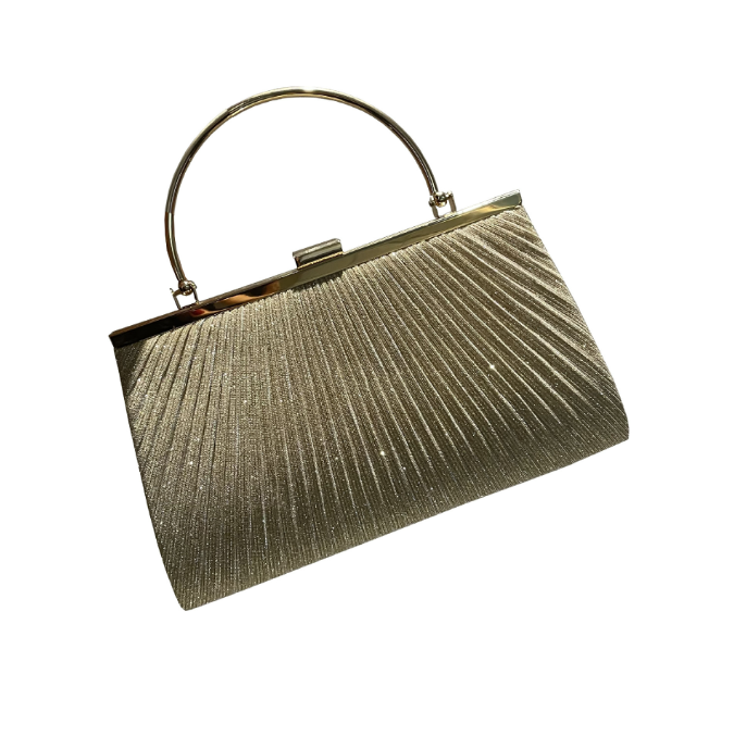 Elegant pleated shiny evening bag handbag for luxurious weddings and special occasions.
