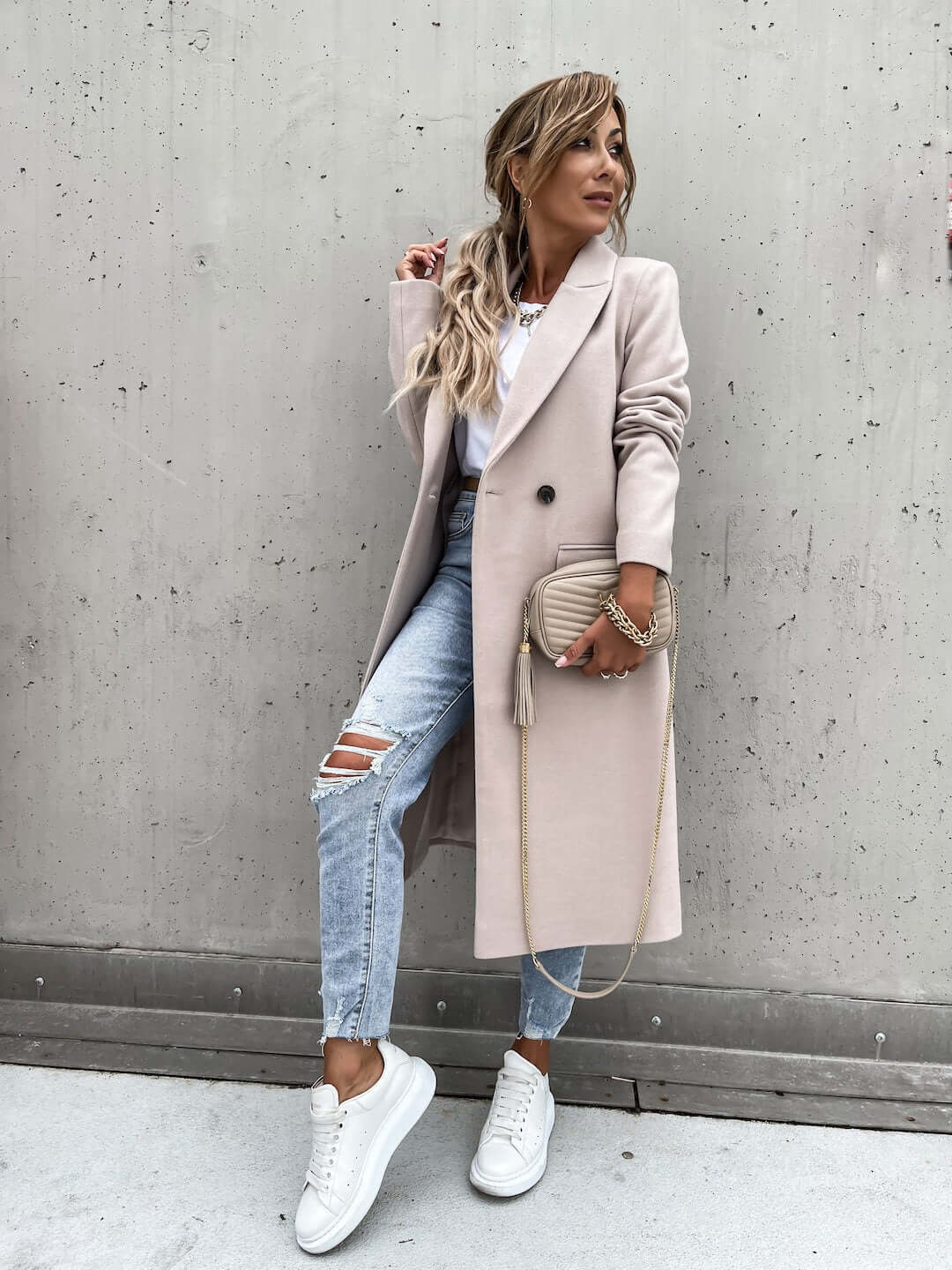Autumn & Winter color lapel, medium length button down woolen coat, Women's Jacket Luxurious Weddings