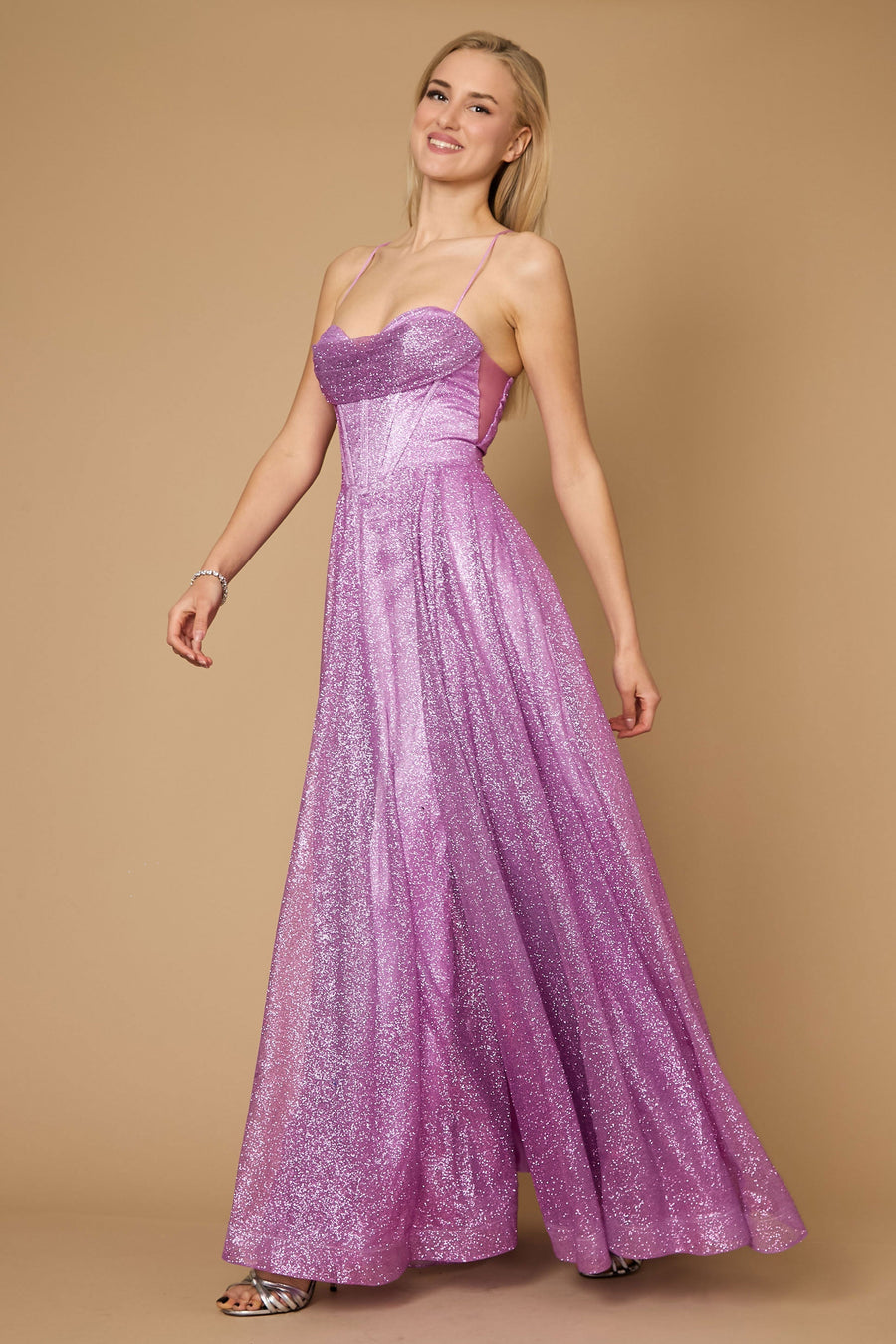 Sparkling Cowl Corset Prom Dress – Sequin Gown with Slit & Spaghetti Straps Maxi Dress Luxurious Weddings