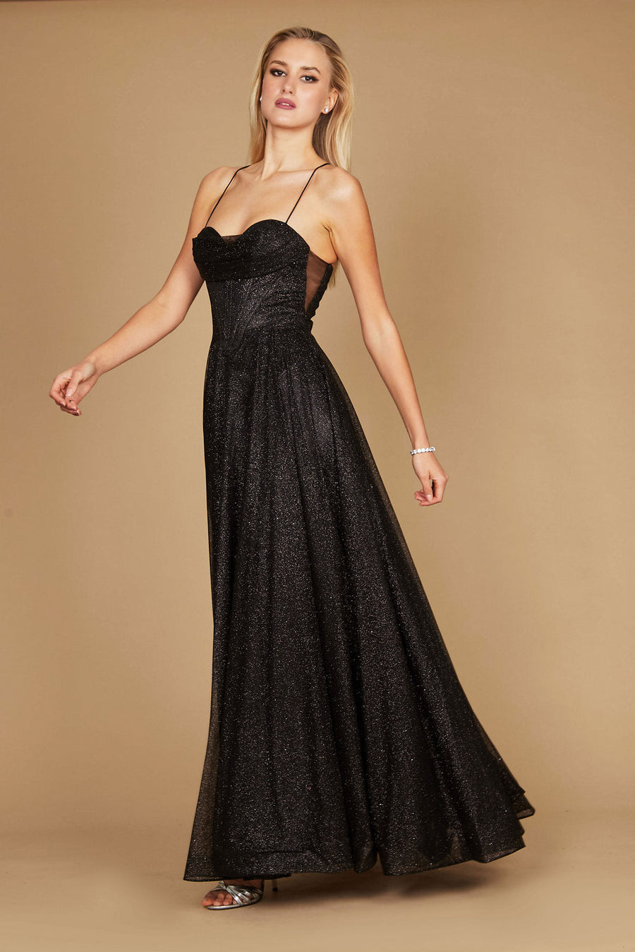 Sparkling Cowl Corset Prom Dress – Sequin Gown with Slit & Spaghetti Straps Maxi Dress Luxurious Weddings