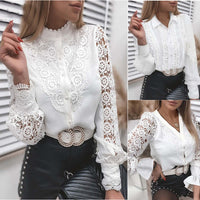 White Lace Long Sleeved V Neck Lace Shirt blouse Luxurious Weddings