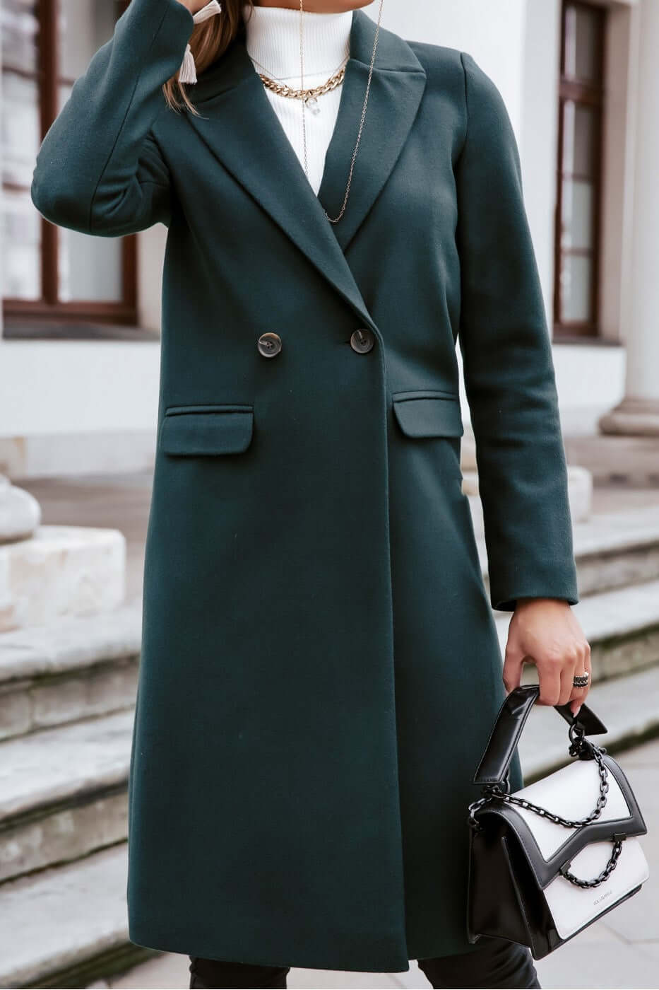 Autumn & Winter color lapel, medium length button down woolen coat, Women's Jacket Luxurious Weddings