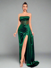 Green Strapless Evening Dress Dresses Luxurious Weddings