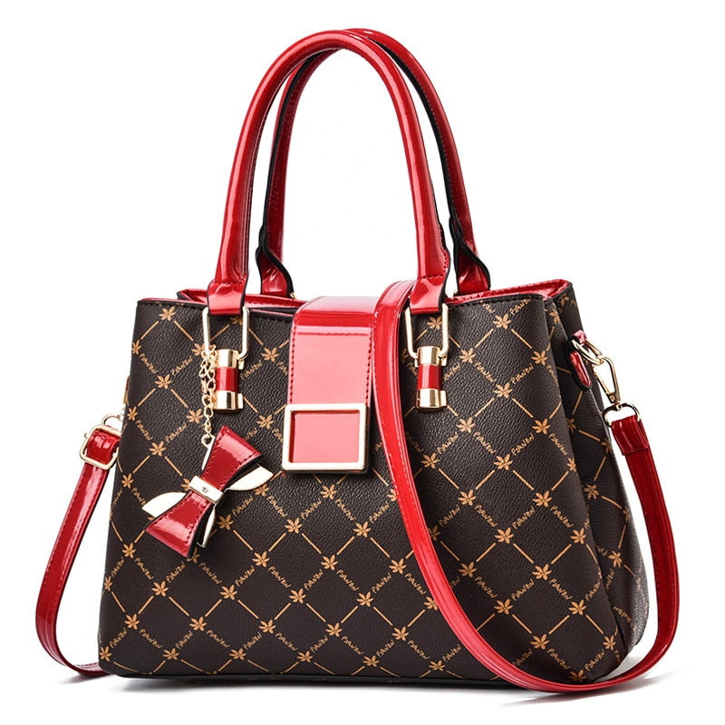Newposs Woman's Bag with luxurious design, perfect for weddings, featuring red accents and elegant bow detail.