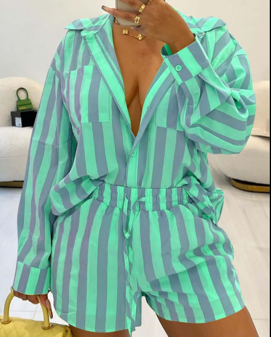 Women's Long sleeved Shirt & shorts 2pc Set Outfit sets Luxurious Weddings