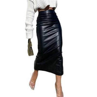 Elegant Ruched PU Leather Midi Skirt skirts Luxurious Weddings