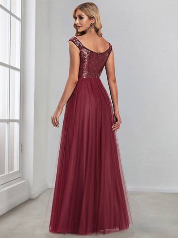 Off Shoulder Tulle & Sequin Sleeveless Evening Dress Dresses Luxurious Weddings