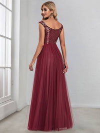 Off Shoulder Tulle & Sequin Sleeveless Evening Dress Dresses Luxurious Weddings