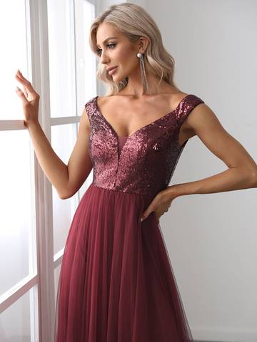 Off Shoulder Tulle & Sequin Sleeveless Evening Dress Dresses Luxurious Weddings