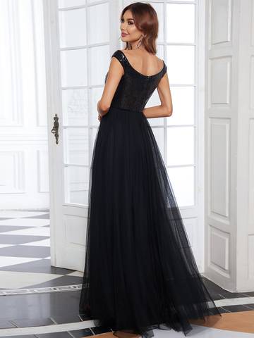 Off Shoulder Tulle & Sequin Sleeveless Evening Dress Dresses Luxurious Weddings