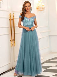 Off Shoulder Tulle & Sequin Sleeveless Evening Dress Dresses Luxurious Weddings