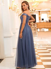 Off Shoulder Tulle & Sequin Sleeveless Evening Dress Dresses Luxurious Weddings