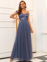Off Shoulder Tulle & Sequin Sleeveless Evening Dress Dresses Luxurious Weddings