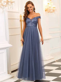 Off Shoulder Tulle & Sequin Sleeveless Evening Dress Dresses Luxurious Weddings