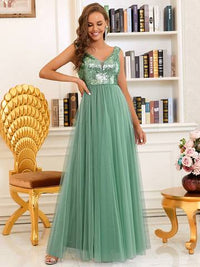 Off Shoulder Tulle & Sequin Sleeveless Evening Dress Dresses Luxurious Weddings