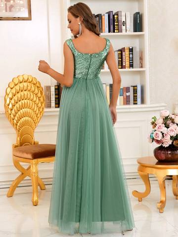 Off Shoulder Tulle & Sequin Sleeveless Evening Dress Dresses Luxurious Weddings
