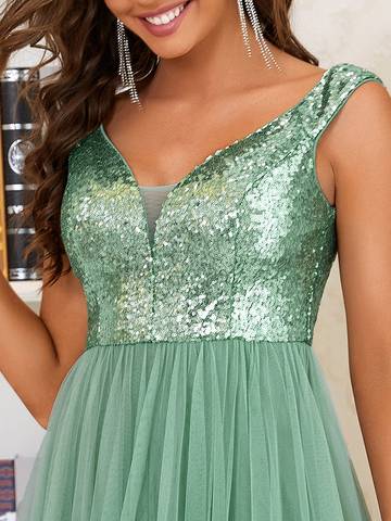 Off Shoulder Tulle & Sequin Sleeveless Evening Dress Dresses Luxurious Weddings