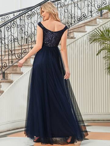 Off Shoulder Tulle & Sequin Sleeveless Evening Dress Dresses Luxurious Weddings
