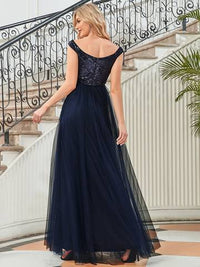 Off Shoulder Tulle & Sequin Sleeveless Evening Dress Dresses Luxurious Weddings
